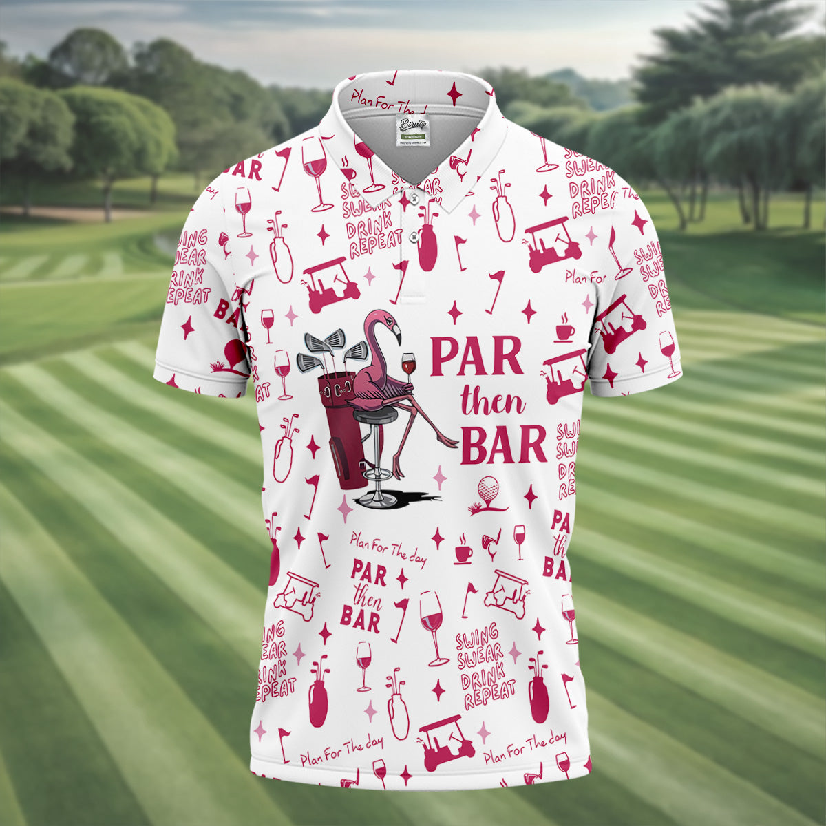 Swing Swear Drink Repeat Par Then Bar Flamingo Golf Shirt, Fun Men's Golf Polos, Polo ShirtFor Men