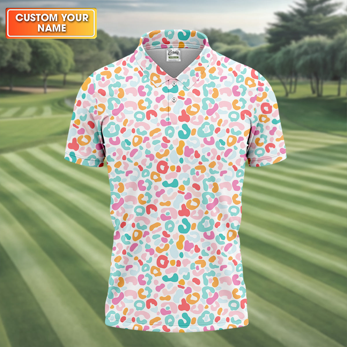 Leopard Pattern Golf Tops For Men, Mens Golf Polo Shirt White Polo Shirt, Golfing Apparel
