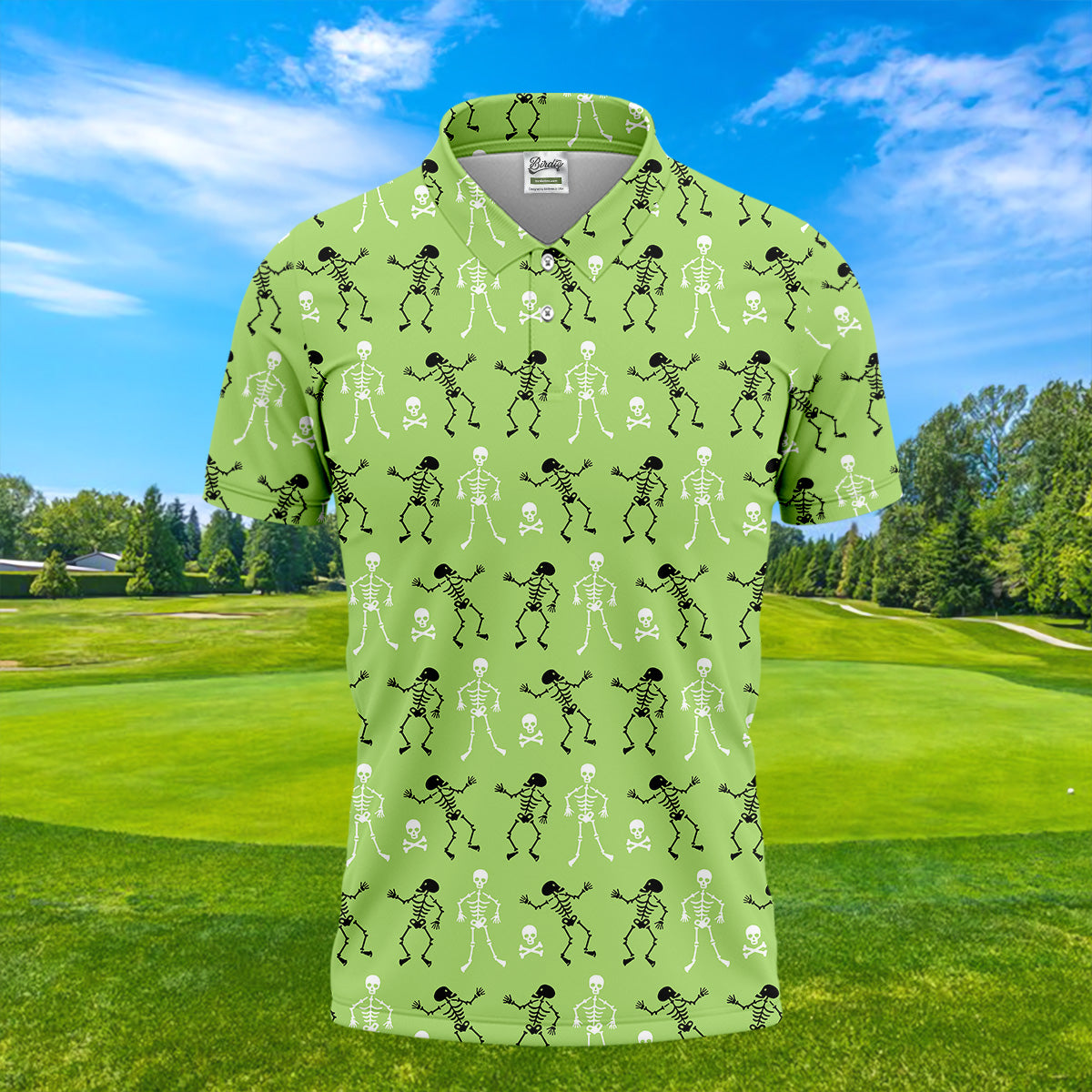 Funny Skeleton Shirt, Halloween Polo Shirt Short Sleeve Button Down, Green Golf Polo, Polo For Men