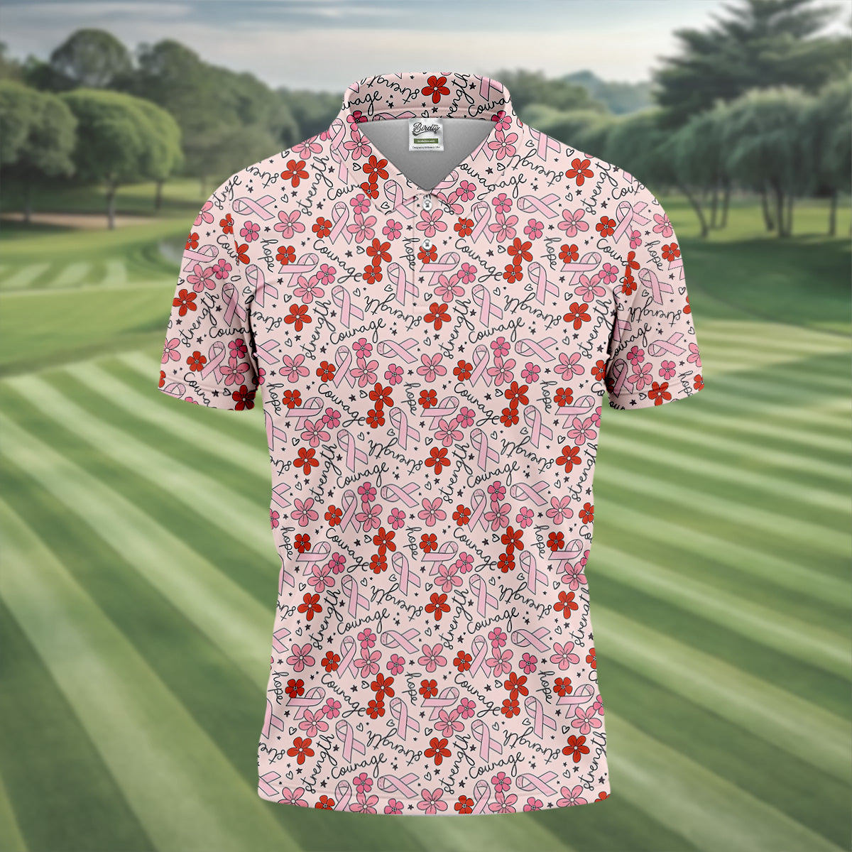 Breast Cancer Awareness Ribbon Flower Men Shirt, Men's Pink Golf Polo, Polo ShirtFor Men