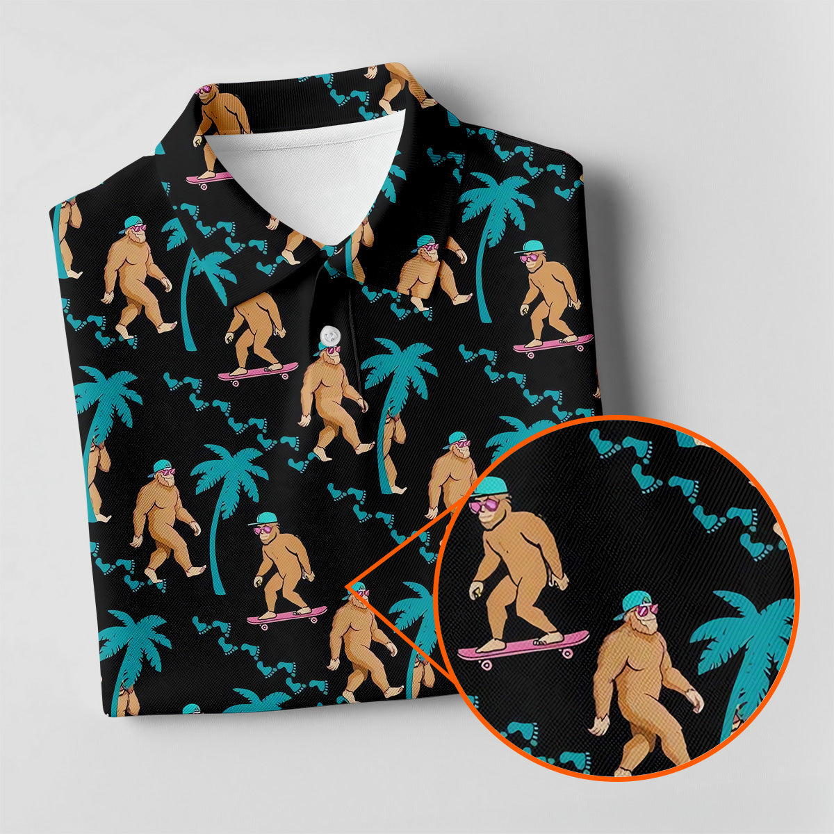 Funny Bigfoot Tropical Palm Golf Shirt, Golf Tops For Men, Hawaiian Golf Shirts, Polo ShirtFor Men