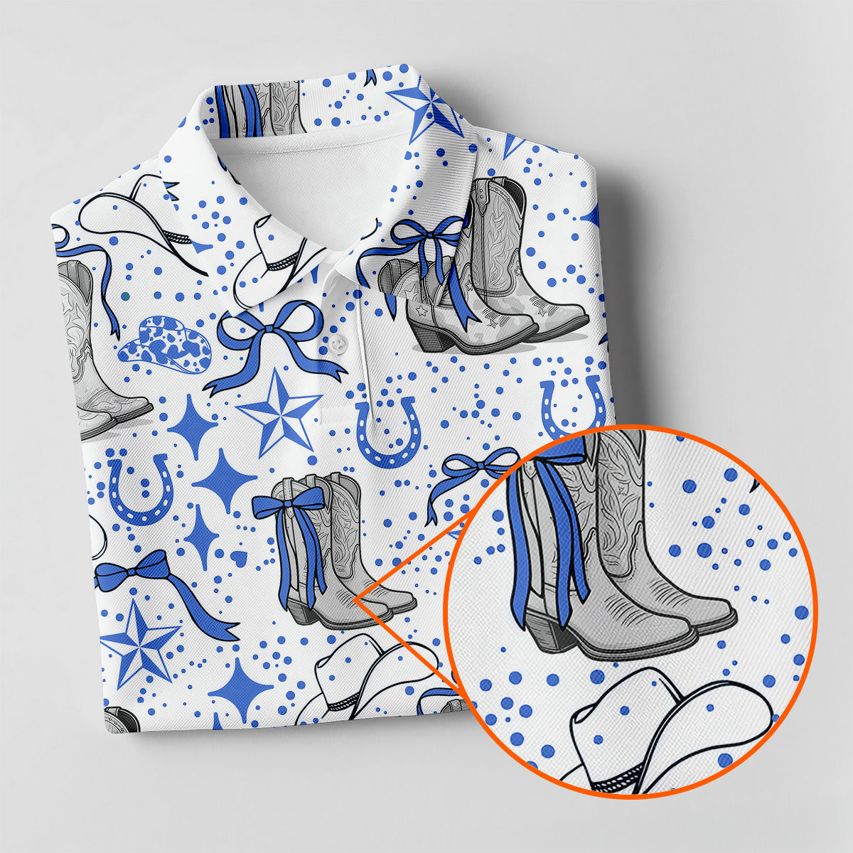 Coquette Cowgirl Boots Blue Western Golf Shirts Women, Retro Golf Shirt, Ladies Golf Polos