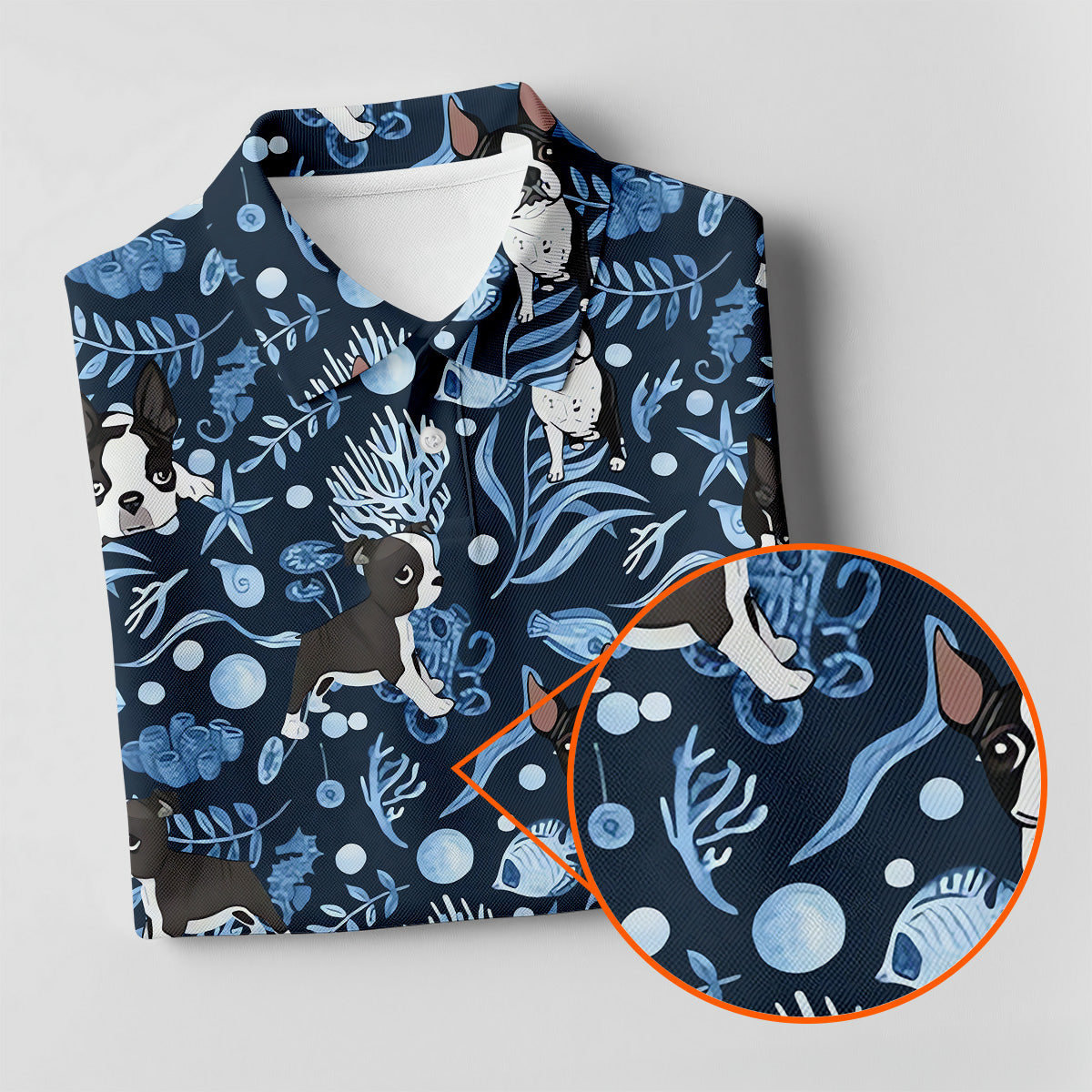 Boston Terrier Ocean Vibe Blue Tropical Golf Shirts, Fun Women's Golf Shirts, Gifts For Dog Lovers