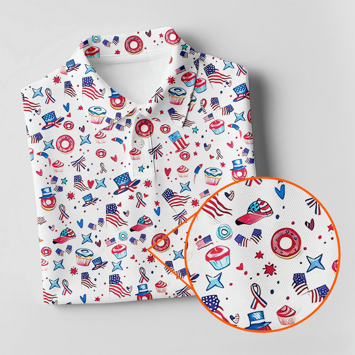 American Flag Donut Pattern Fun Women's Golf Shirts, Ladies Patriotic Golf Shirts, Women's Polo Shirt