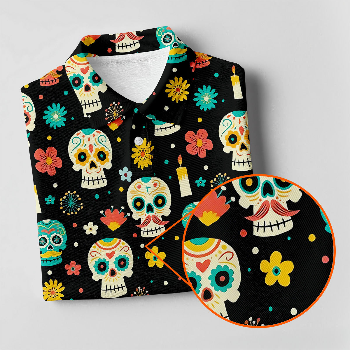 Cartoon Sugar Skull Mexican Day of the Dead Golf Shirt, Ladies Sleeveless Tops, Women's Golf Shirts