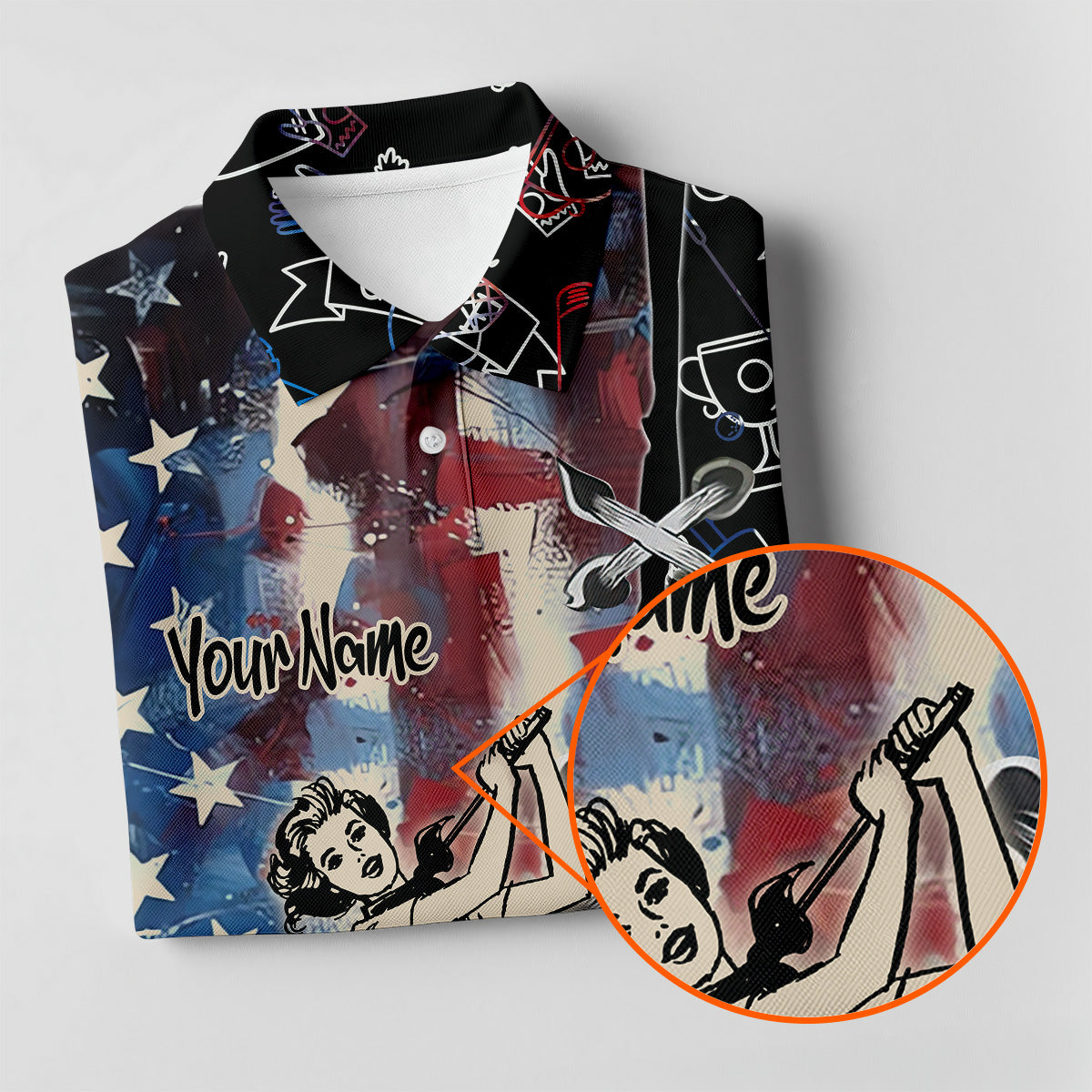 American Lady Retro Golf Shirt, Patriotic Golf Polos, Ladies Golf Shirts, Cool Golf Gift