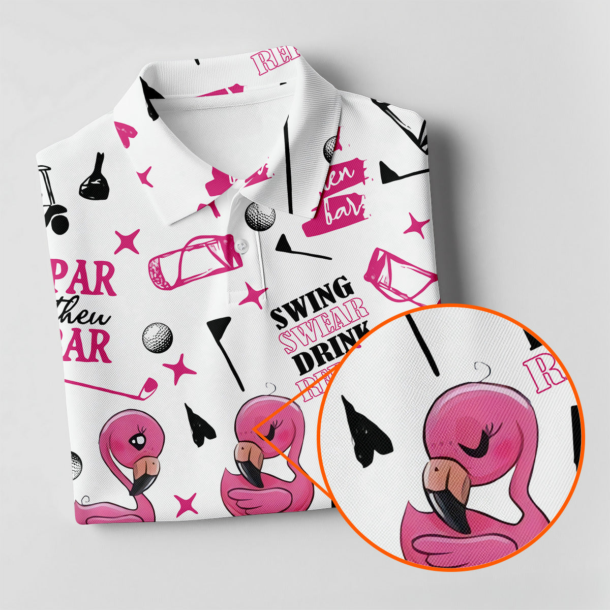 Swing Swear Drink Repeat Par Then Bar Flamingo Golf Shirt, Fun Women's Golf Shirts, Ladies Golf Polos