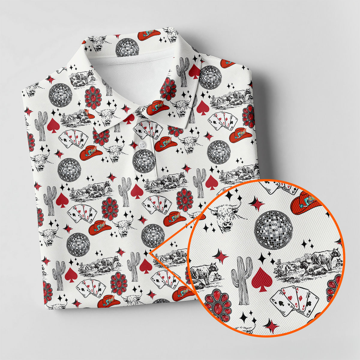 Western Cards Red Cowgirl Hat Seamless Pattern Golf Shirt For Women, Ladies Golf Polos, Golfing Apparel