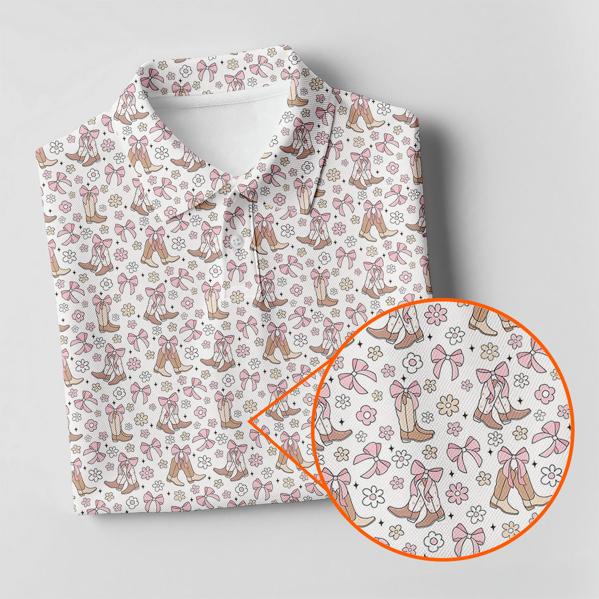 Coquette Cowgirl Boots Retro Western Golf Shirts Women, Ladies Golf Polos, Golfing Apparel