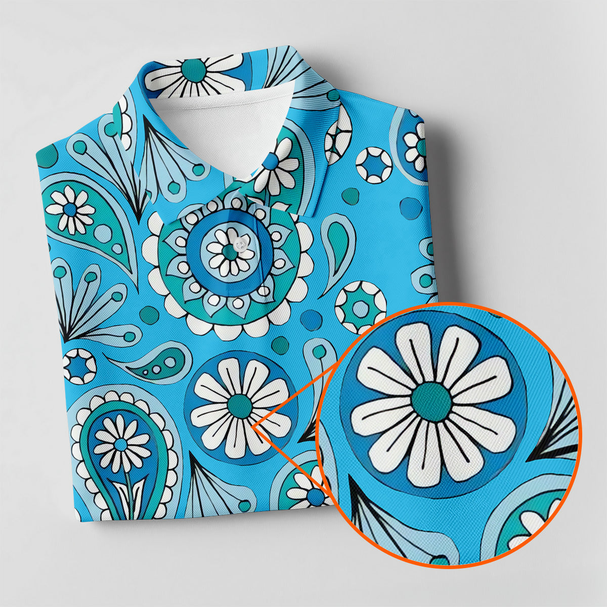 Blue Paisley Seamless Pattern Women Golf Top, Golf Shirt For Women, Ladies Golf Polos