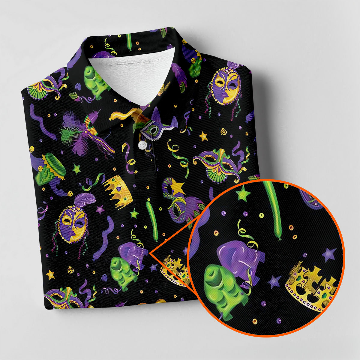 Mardi Gras Pattern Black Golf Polo ShirtLadies Sleeveless Tops, Ladies Golf Polos, Golfing Apparel