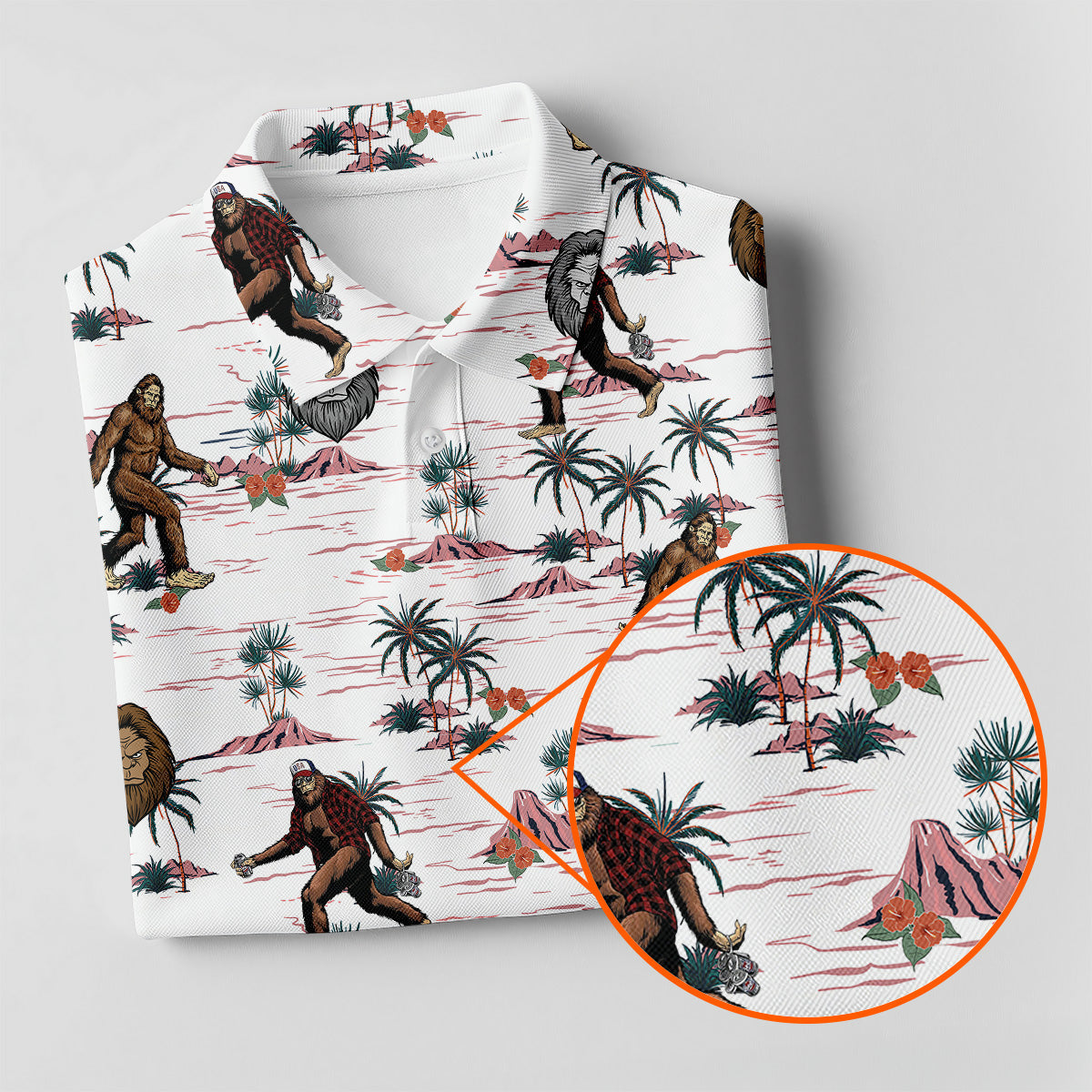 White Funny Sasquatch Tropical Golf Shirts, Funny Golf Shirts Women, Ladies Golf Shirts, Golfing Apparel