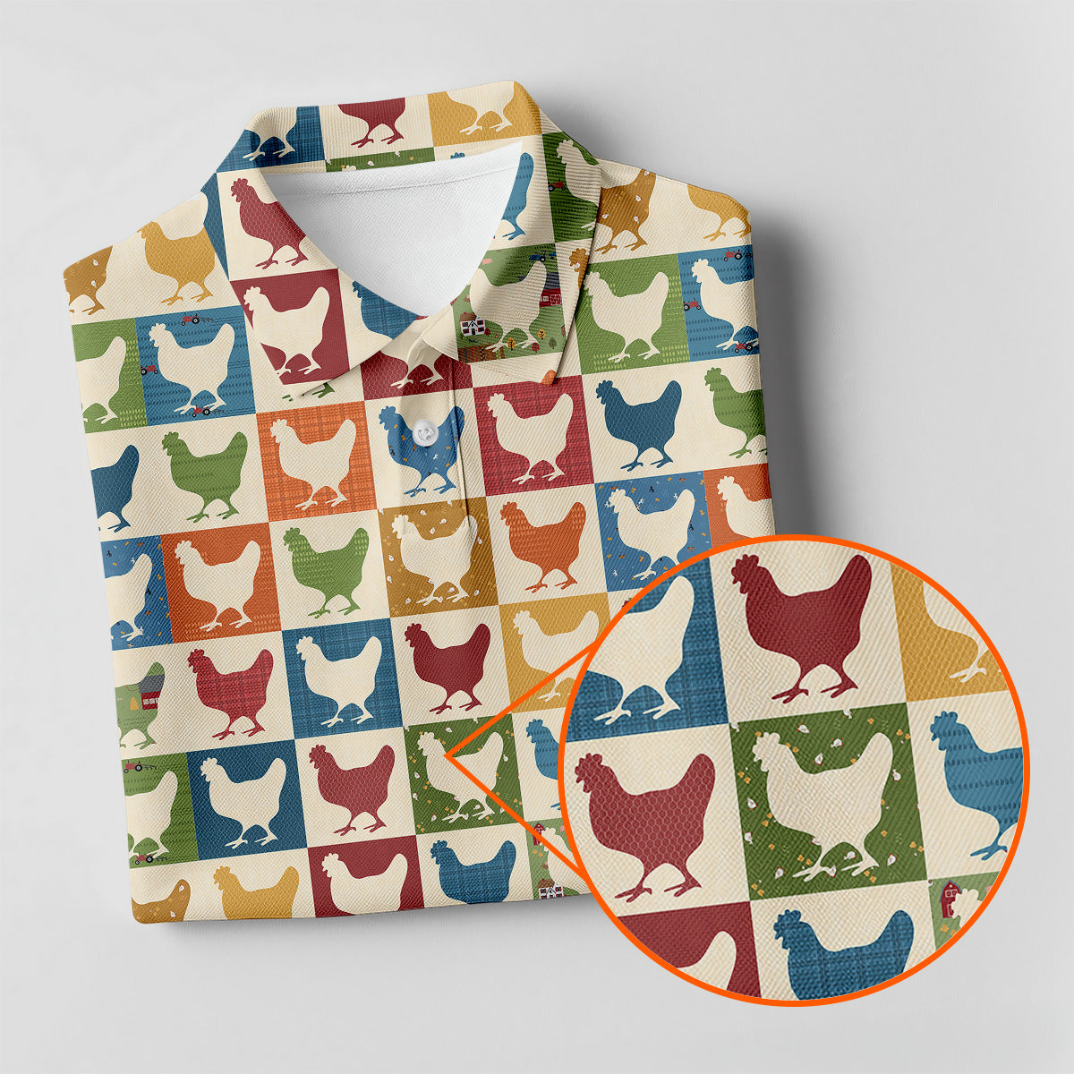 Chicken Rooster Colorful Checkered Women Golf Top, Gift For Chicken Lover, Ladies Golf Shirts