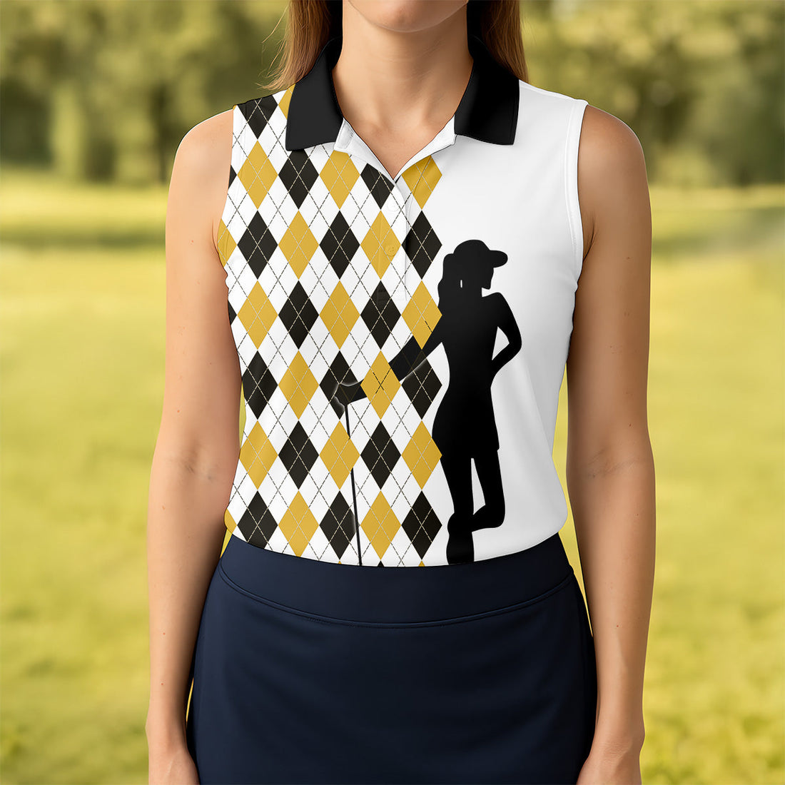 I Was One Under Today Yellow Black Argyle Fun Womens Golf Shirts, Ladies Golf Tops, Unique Gift For Golfer