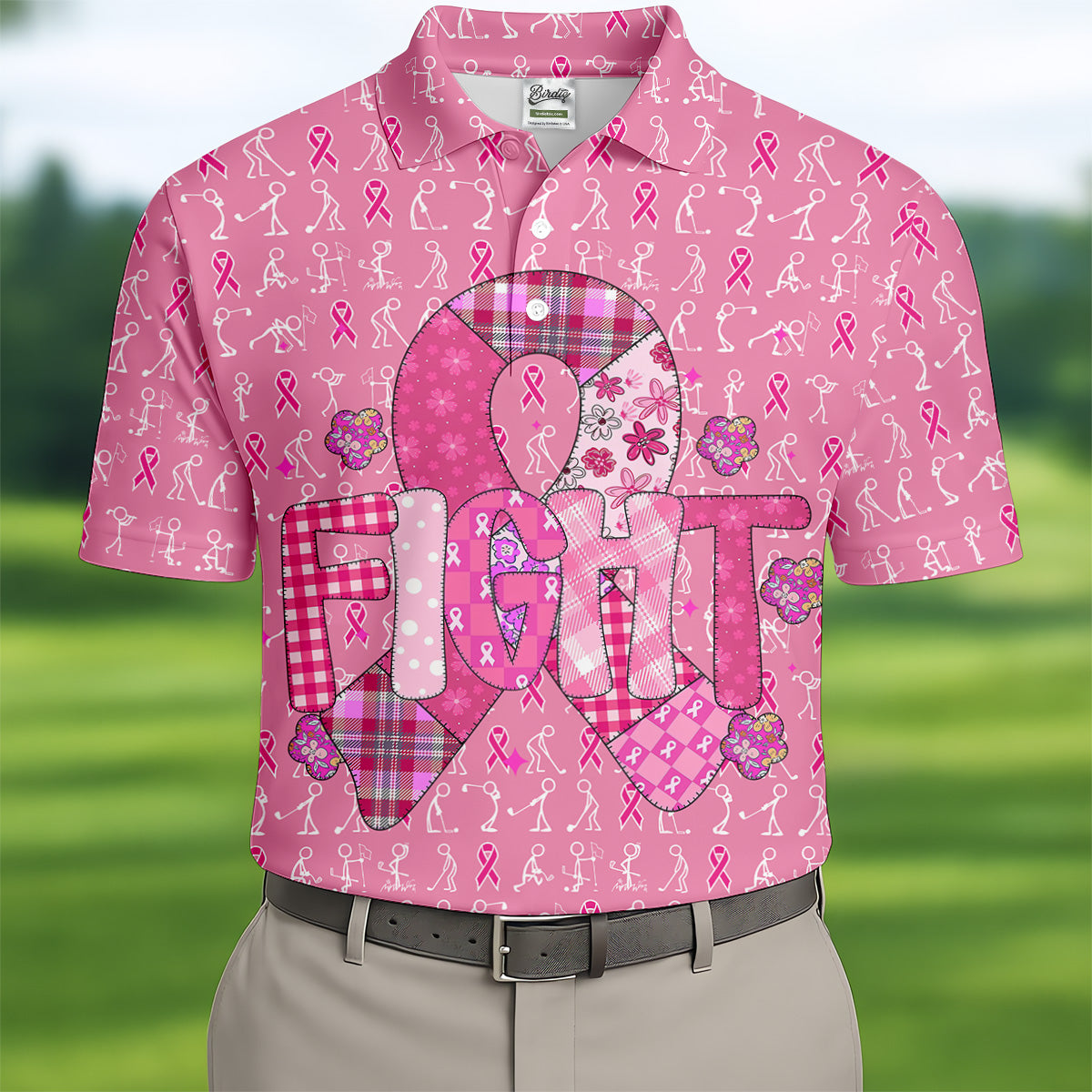 Funny Stick Figure Men's Golf Shirt, Breast Cancer Awareness Shirt, Polo ShirtFor Men, Golfing Apparel