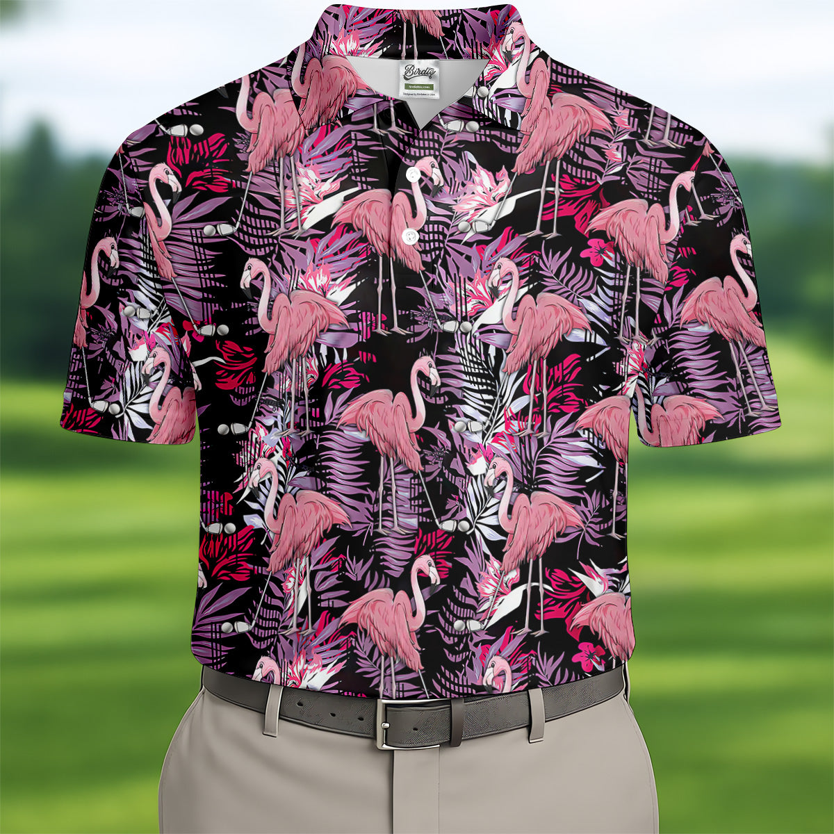 Tropical Flamingo Purple Golf Shirt, Golf Tops For Men, Polo Shirtor Men, Golfing Apparel
