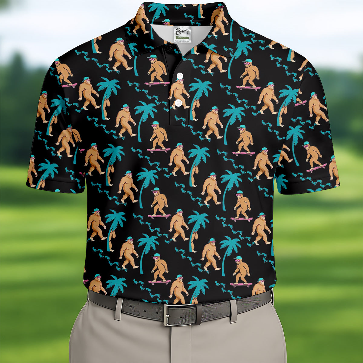 Funny Bigfoot Tropical Palm Golf Shirt, Golf Tops For Men, Hawaiian Golf Shirts, Polo ShirtFor Men