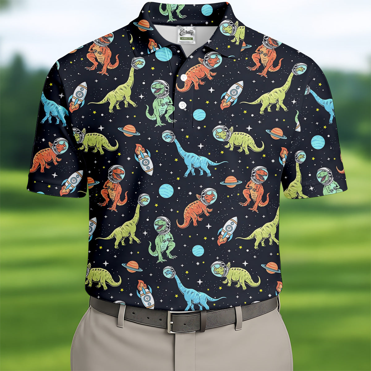 Dinosaur Space Golf Shirt, Golf Tops For Men, Gifts For Golf Lovers, Polo ShirtFor Men, Golfing Apparel