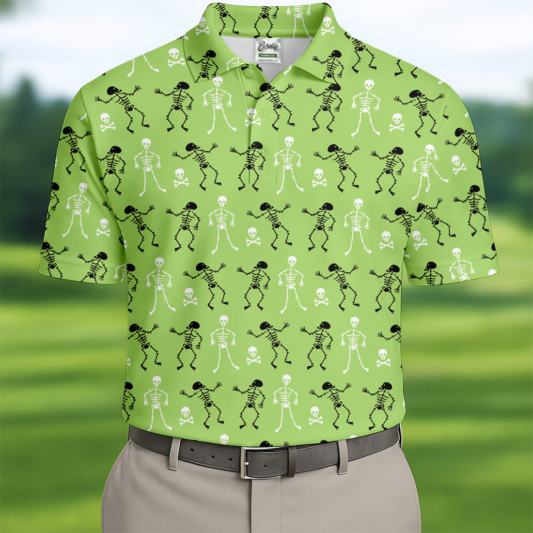 Funny Skeleton Shirt, Halloween Polo Shirt Short Sleeve Button Down, Green Golf Polo, Polo For Men