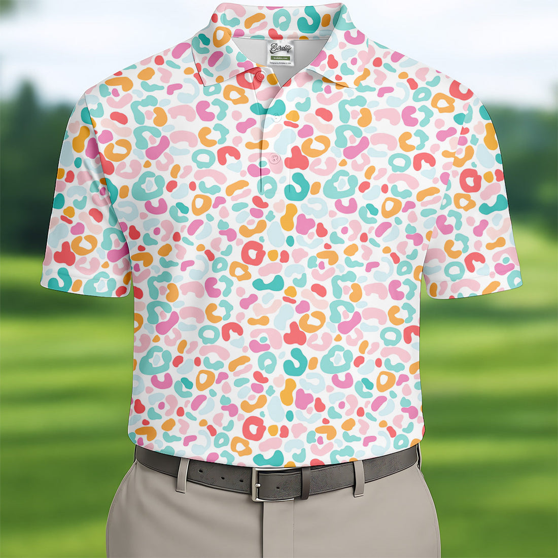 Leopard Pattern Golf Tops For Men, Mens Golf Polo Shirt White Polo Shirt, Golfing Apparel
