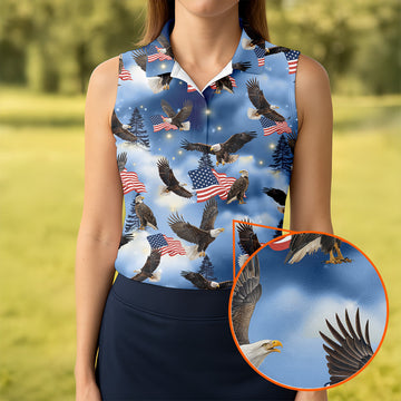 American Flag Eagle Ladies Patriotic Golf Shirts, Womens Golf Tops, Ladies Golf Shirts