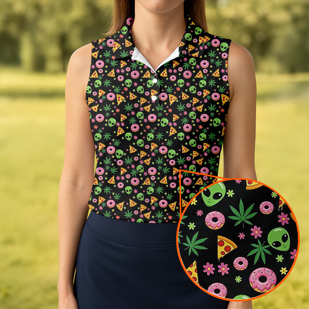 Dope Alien Pizza Leaves Women Golf Top, Gifts For Golf Lovers, Golf Gifts For Women, Ladies Golf Shirts