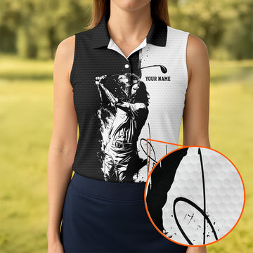 Jesus Is My Savior Golf Is My Therapy Christian Golf Shirt, Black And White Golf Polo, Ladies Golf Shirts