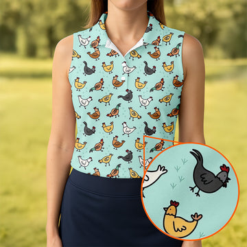 Chicken Rooster Mint Women Golf Top, Gift For Chicken Lover, Ladies Golf Shirts, Women's Polo Shirt