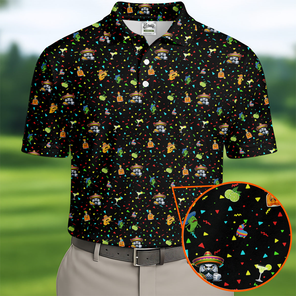 Fairway Fiesta Black Golf Polo ShirtFun Golf Shirts For Men, Polo ShirtFor Men, Golfing Apparel
