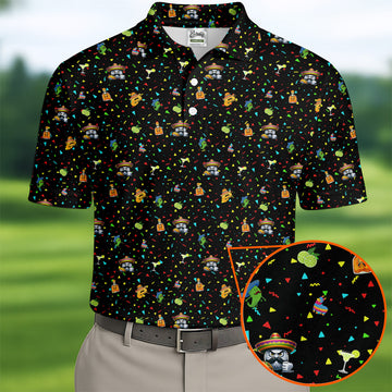 Fairway Fiesta Black Golf Polo ShirtFun Golf Shirts For Men, Polo ShirtFor Men, Golfing Apparel