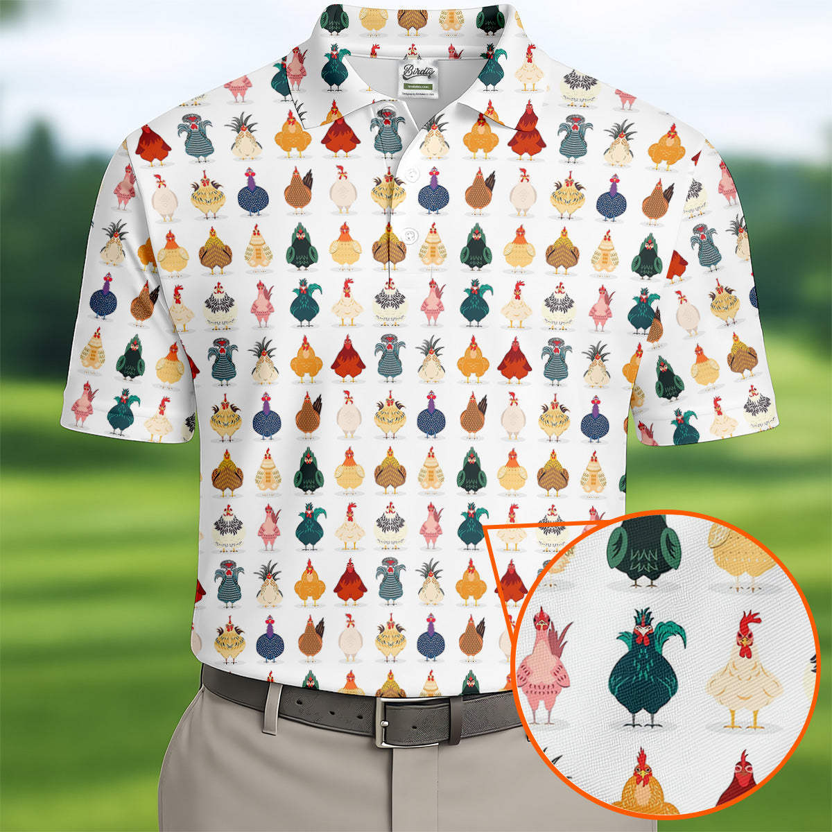 Whimsical Chicken Fun Golf Shirts For Men, Cute Golf Outfit, Polo ShirtFor Men, Golfing Apparel