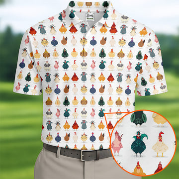 Whimsical Chicken Fun Golf Shirts For Men, Cute Golf Outfit, Polo ShirtFor Men, Golfing Apparel