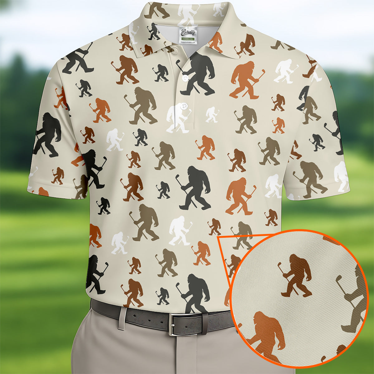 Bigfoot Silhouette Pattern Men's Funny Golf Shirts, Polo Shirtor Men, Cool Golf Gift