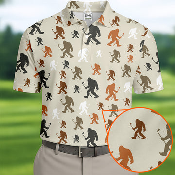 Bigfoot Silhouette Pattern Men's Funny Golf Shirts, Polo Shirtor Men, Cool Golf Gift