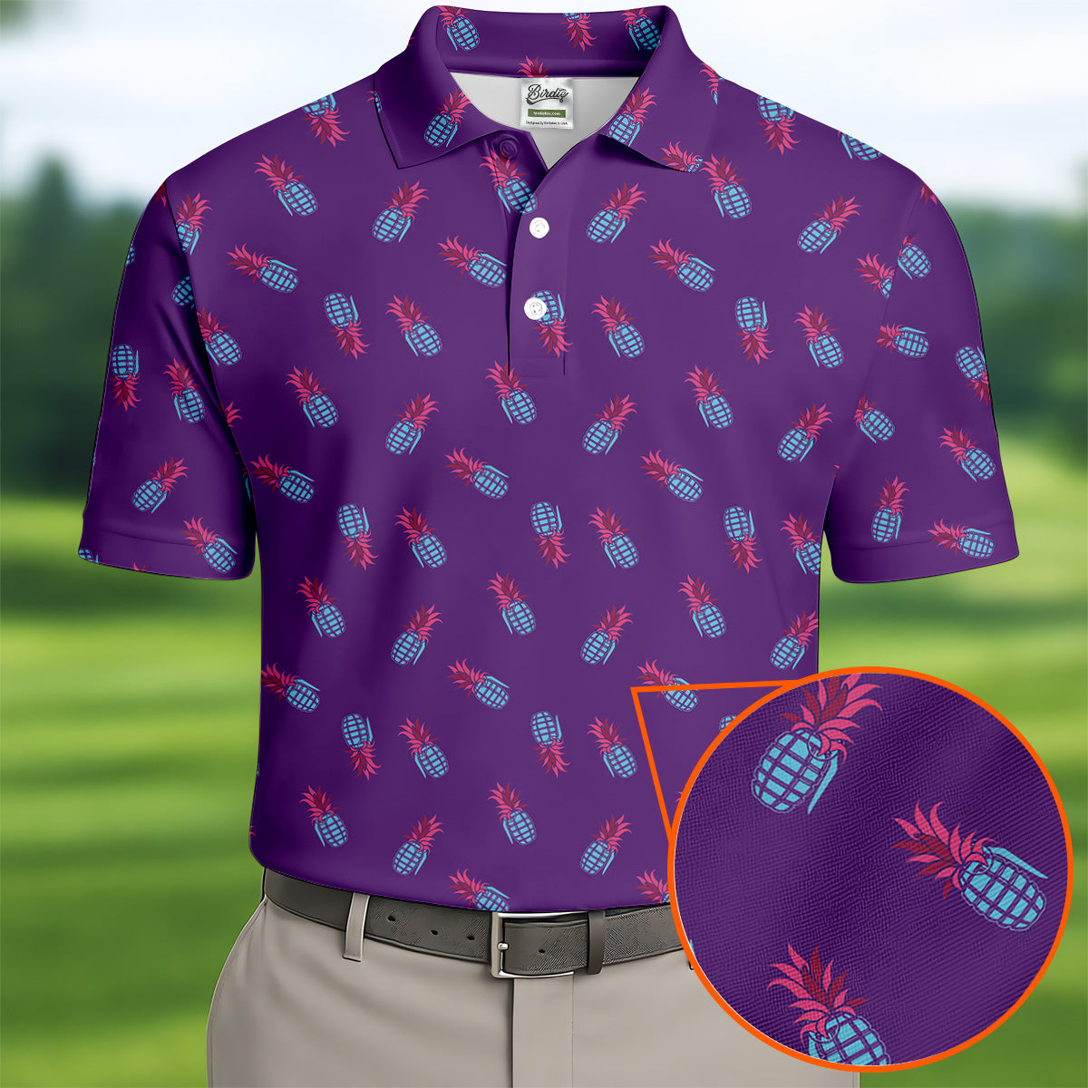 Pineapple Grenade Purple Golf Tops For Men, Men Polo, Golf Gift For Men, Golfing Apparel