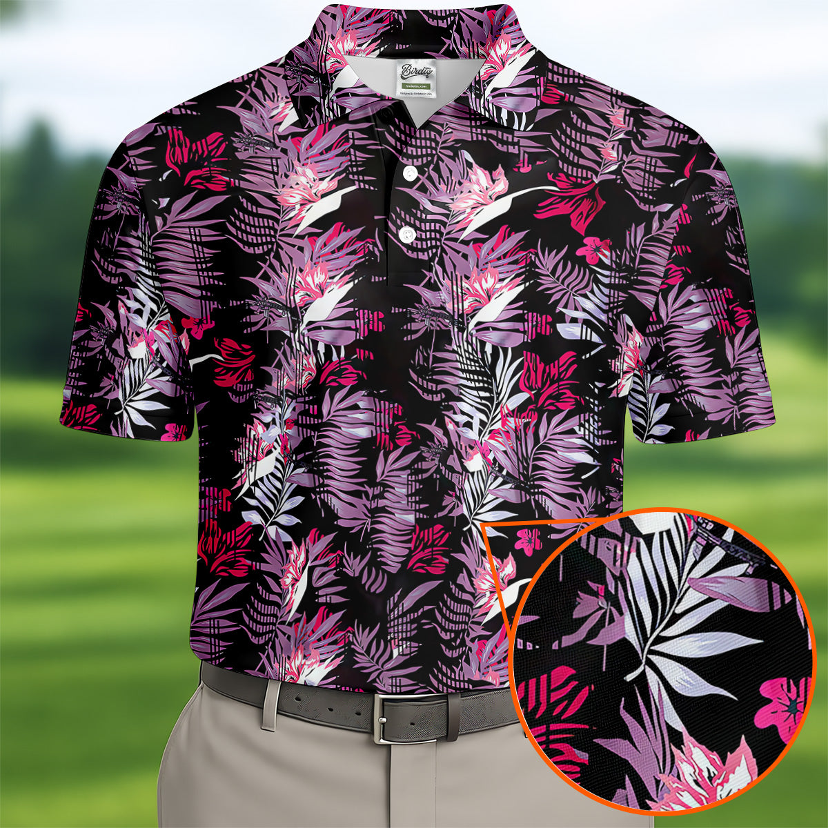 Purple And Black Tropical Golf Shirts, Golf Tops For Men, Polo ShirtFor Men, Golfing Apparel