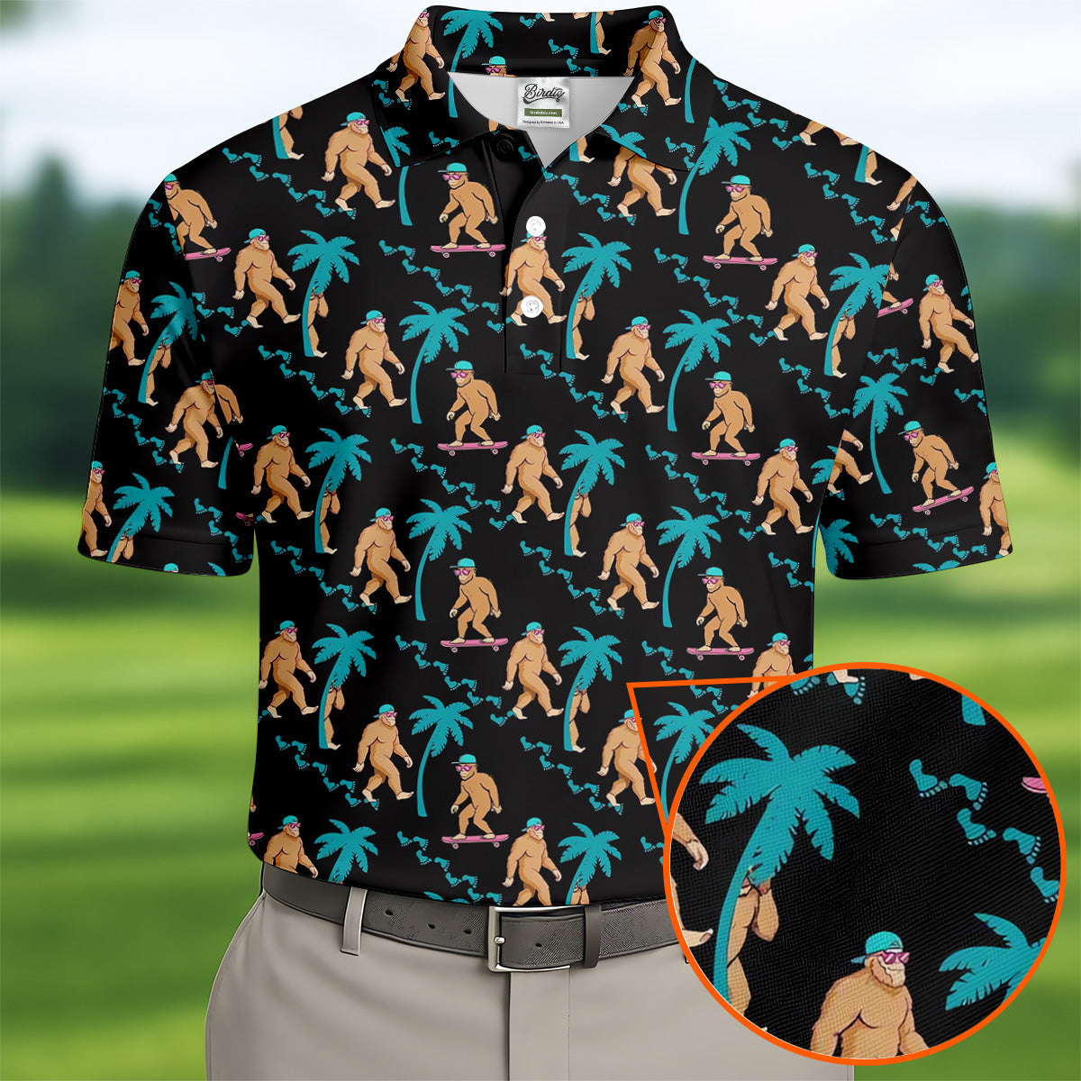 Funny Bigfoot Tropical Palm Golf Shirt, Golf Tops For Men, Hawaiian Golf Shirts, Polo ShirtFor Men