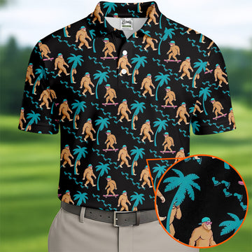 Funny Bigfoot Tropical Palm Golf Shirt, Golf Tops For Men, Hawaiian Golf Shirts, Polo ShirtFor Men