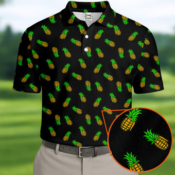 Pineapple Grenade Black And Yellow Golf Tops For Men, Men Polo, Golf Gift For Men, Golfing Apparel