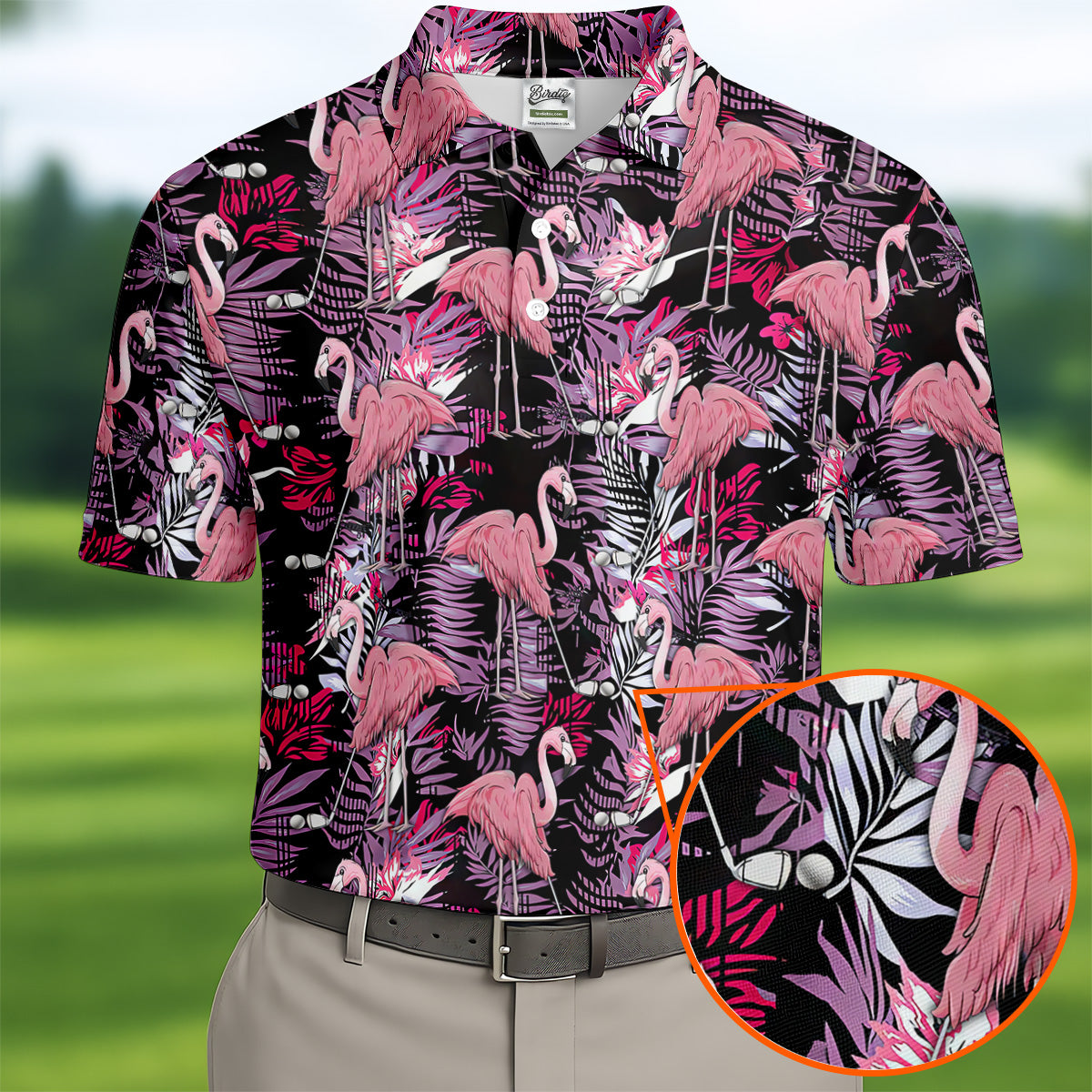 Tropical Flamingo Purple Golf Shirt, Golf Tops For Men, Polo Shirtor Men, Golfing Apparel