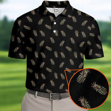 Pineapple Grenade Black Grey Golf Tops For Men, Men Polo, Golf Gift For Men, Golfing Apparel