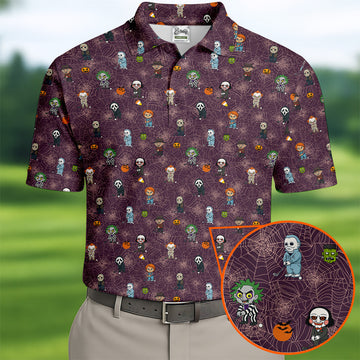 Funny Horror Character Purple Golf Polo ShirtHorror Movie Shirt, Halloween Golf Shirt, Fun Golf Polos For Men