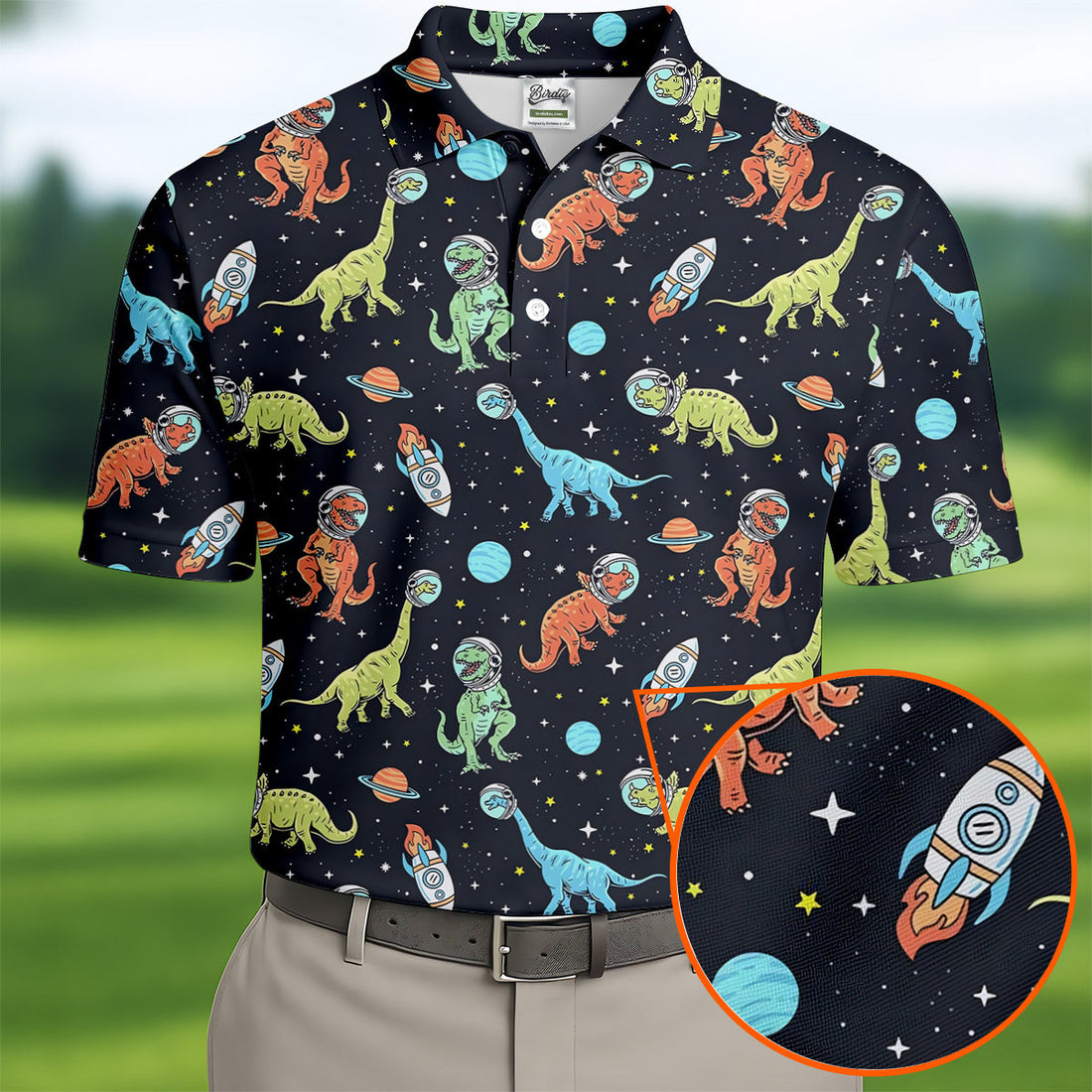Dinosaur Space Golf Shirt, Golf Tops For Men, Gifts For Golf Lovers, Polo ShirtFor Men, Golfing Apparel
