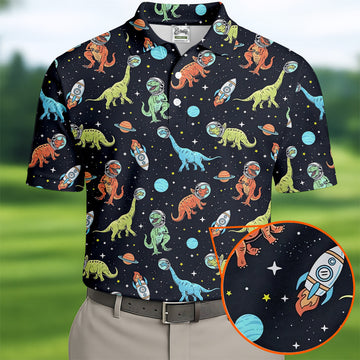 Dinosaur Space Golf Shirt, Golf Tops For Men, Gifts For Golf Lovers, Polo ShirtFor Men, Golfing Apparel