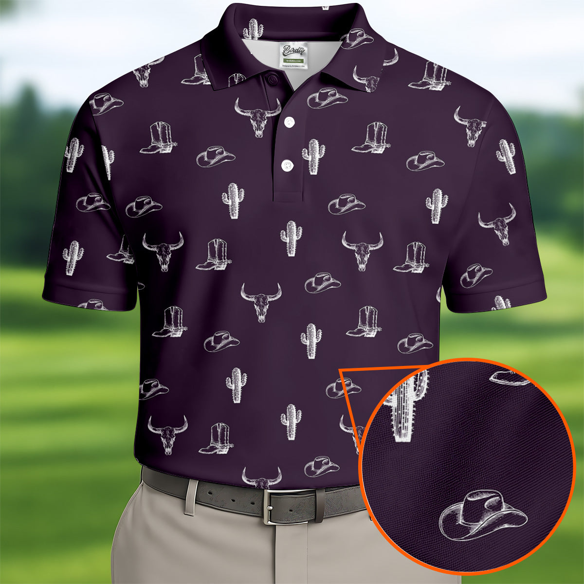 Wild West Cactus Purple Western Golf Shirt, Golf Tops For Men, Polo Shirtor Men, Golfing Apparel