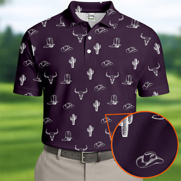 Wild West Cactus Purple Western Golf Shirt, Golf Tops For Men, Polo Shirtor Men, Golfing Apparel
