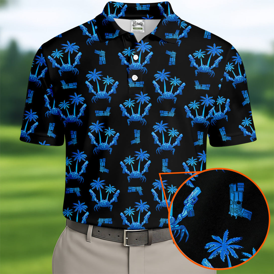 The Blue Crab Tropical Golf Shirts, Black Golf Shirt, Golf Gift For Men, Golf Shirts For Men
