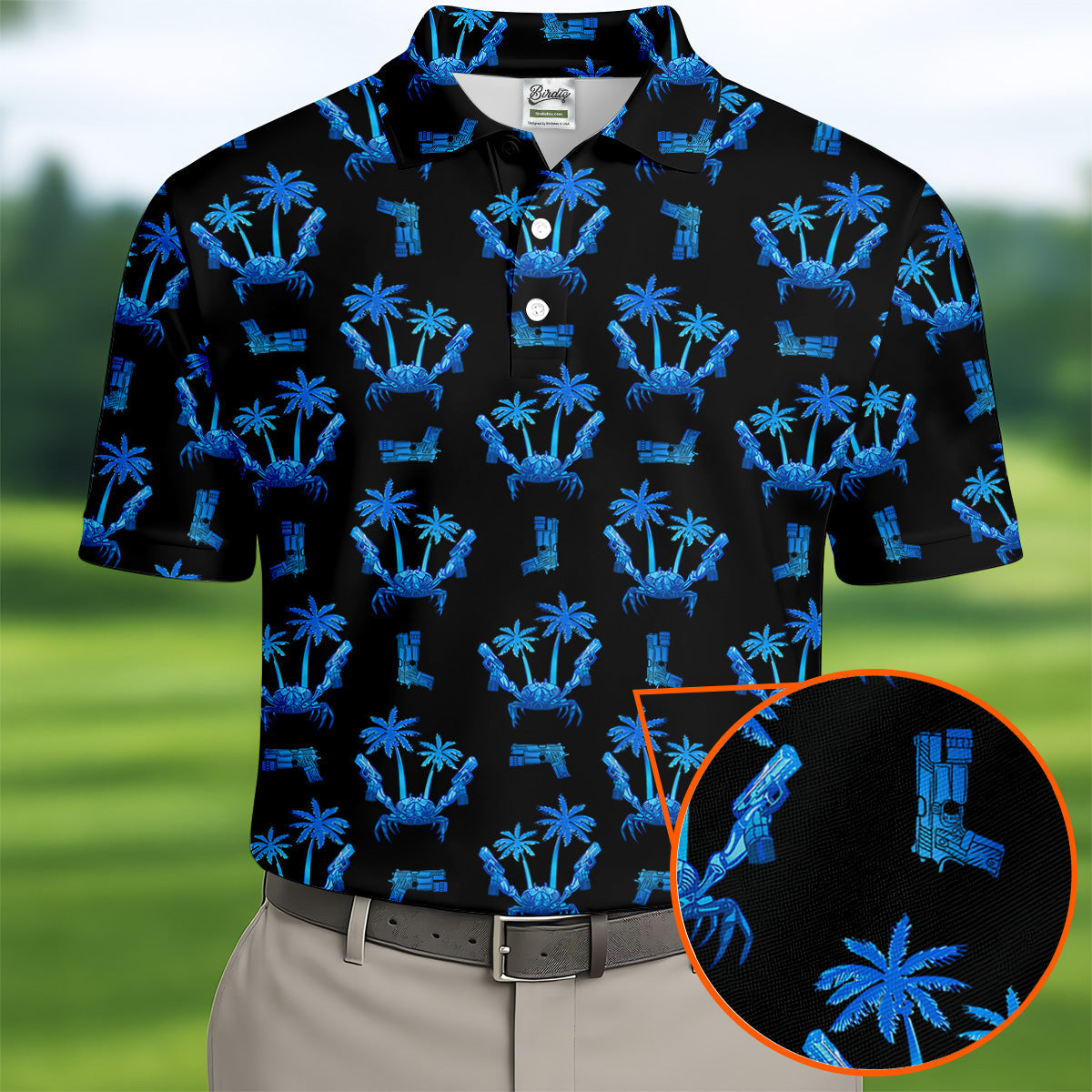 The Blue Crab Tropical Golf Shirts, Black Golf Shirt, Golf Gift For Men, Golf Shirts For Men