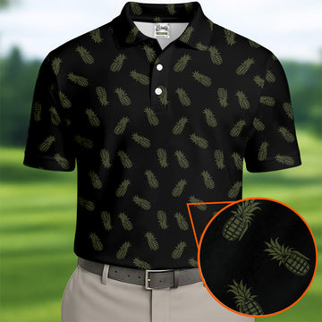Pineapple Grenade Black Moss Green Golf Tops For Men, Men Polo, Golf Gift For Men