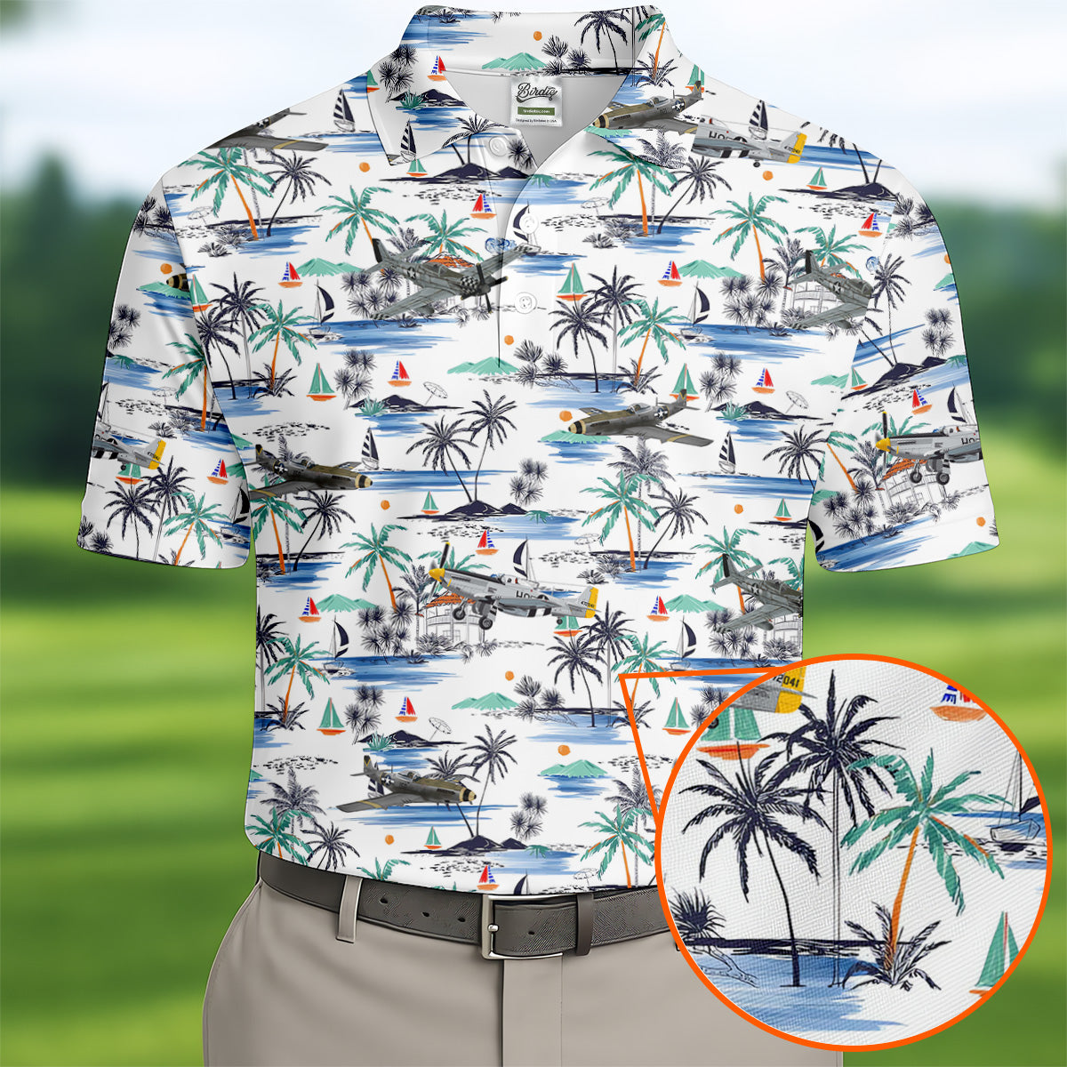 Light Blue Airplane Tropical Golf Shirts, Polo ShirtFor Men, Gifts For Golf Lovers, Golf Shirts For Men